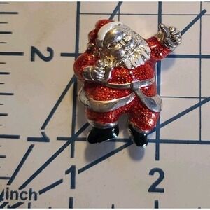 Santa Claus with Hat Brooch Pin Silver tone Enamel 1.5 in Vintage